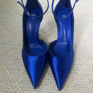 WORN ONCE Zara Blue Satin Stiletto Heels